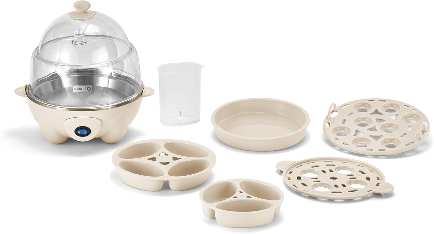 DASH DEC012CM Deluxe Rapid Egg Cooker: Electric, 12 Capacity for Hard Boiled, Poached, Scrambled, Omelets, Steamed Vegetables, Seafood, Dumplings & More with Auto Shut Off Feature, Cream