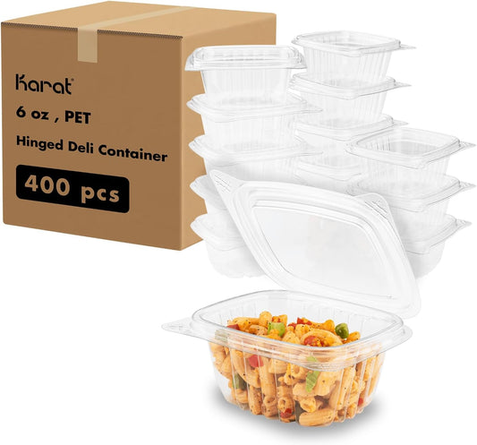 Karat 6oz PET Clear Clamshell Deli Containers - Leak-Resistant, Easy Seal for Freshness, Ideal for Salads, Fruits, Sides & Desserts - Multipurpose Plastic Take Out Food Containers (Pack of 400)