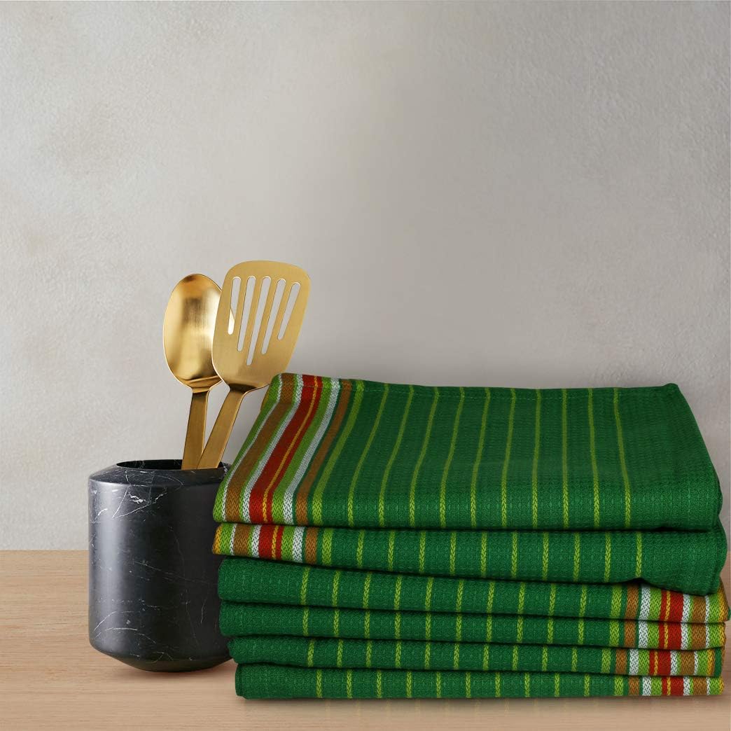 Urban Villa Kitchen Towels Waffle Stripes Dish Towels for Kitchen Leaf Green Set of 6 Kitchen Towels Highly Absorbent Cotton Over Sized 20X30 in with Mitered Corners Kitchen Hand Tea Towels