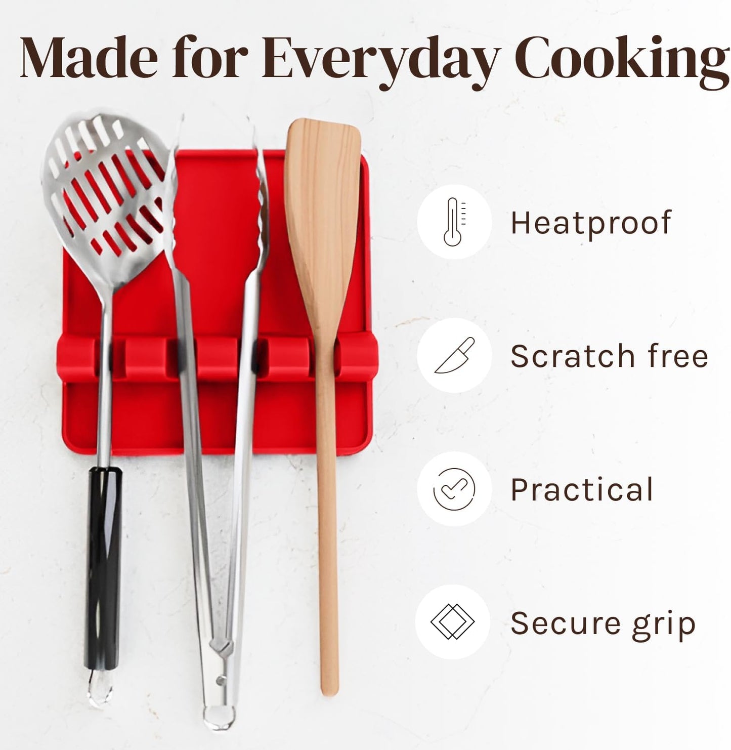 Red Silicone Spoon Rest for Stove Top with Drip Pad (Two Pack) - Heat-Resistant, BPA-Free Utensil Rest & Spoon Holder for Kitchen Counter - Grill Utensil Holder for Spatulas, Tongs, Ladles