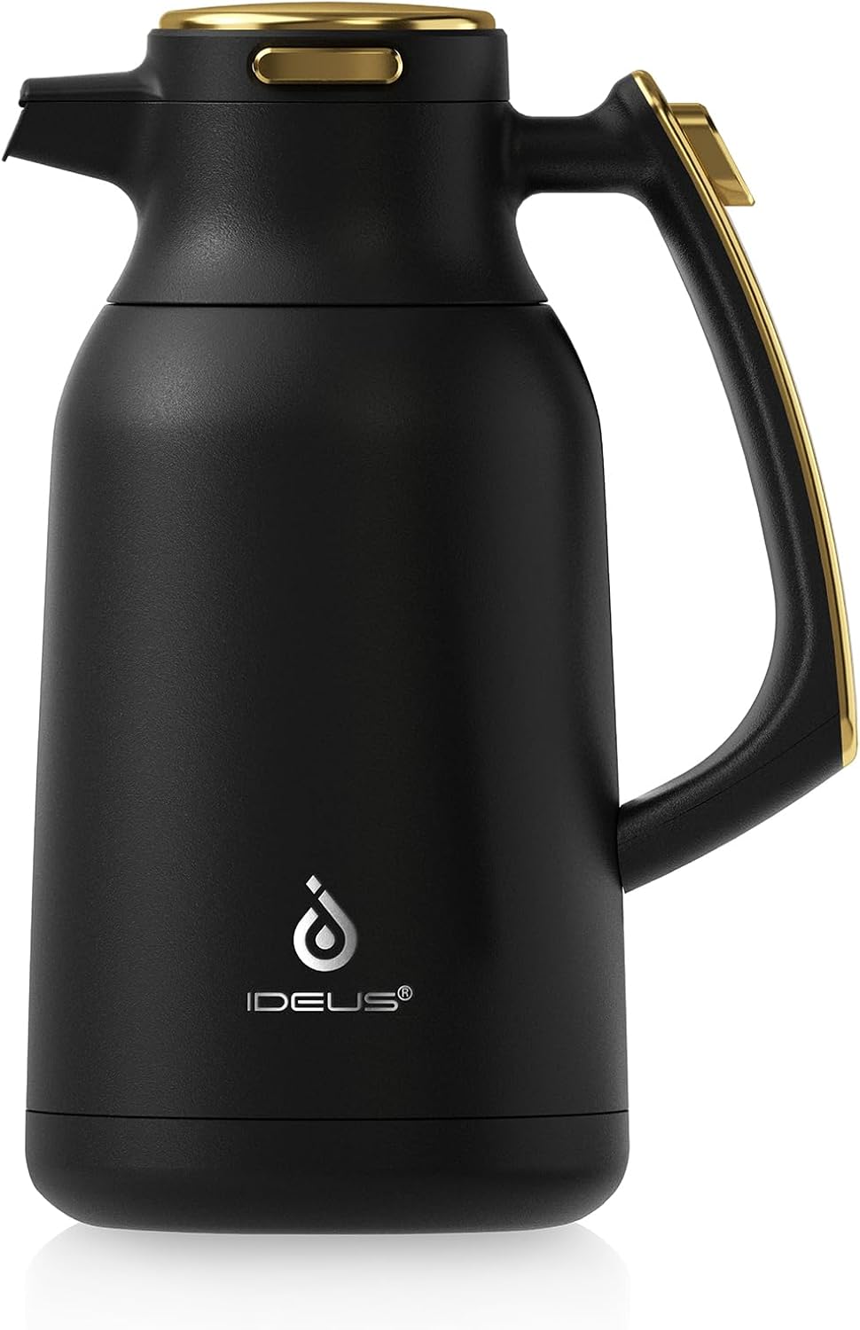 IDEUS Thermal Coffee Carafe 68oz (2,000ml), Stainless Steel Double Wall Insulated Vacuum Flask, Water Jug Coffee Server and Beverage Dispenser, Heat and Cold Retention (Black-Gold, 68oz (2,000ml))