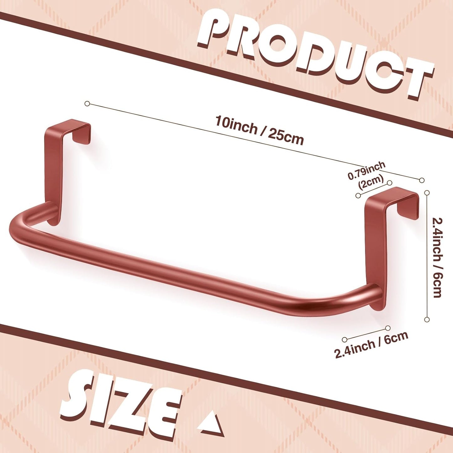 2 Pieces Metal Towel Bar Kitchen Cabinet Steel Towel Rack Bar for Hanging on Inside or Outside of Doors, Home Kitchen Bathroom(Rose Gold)