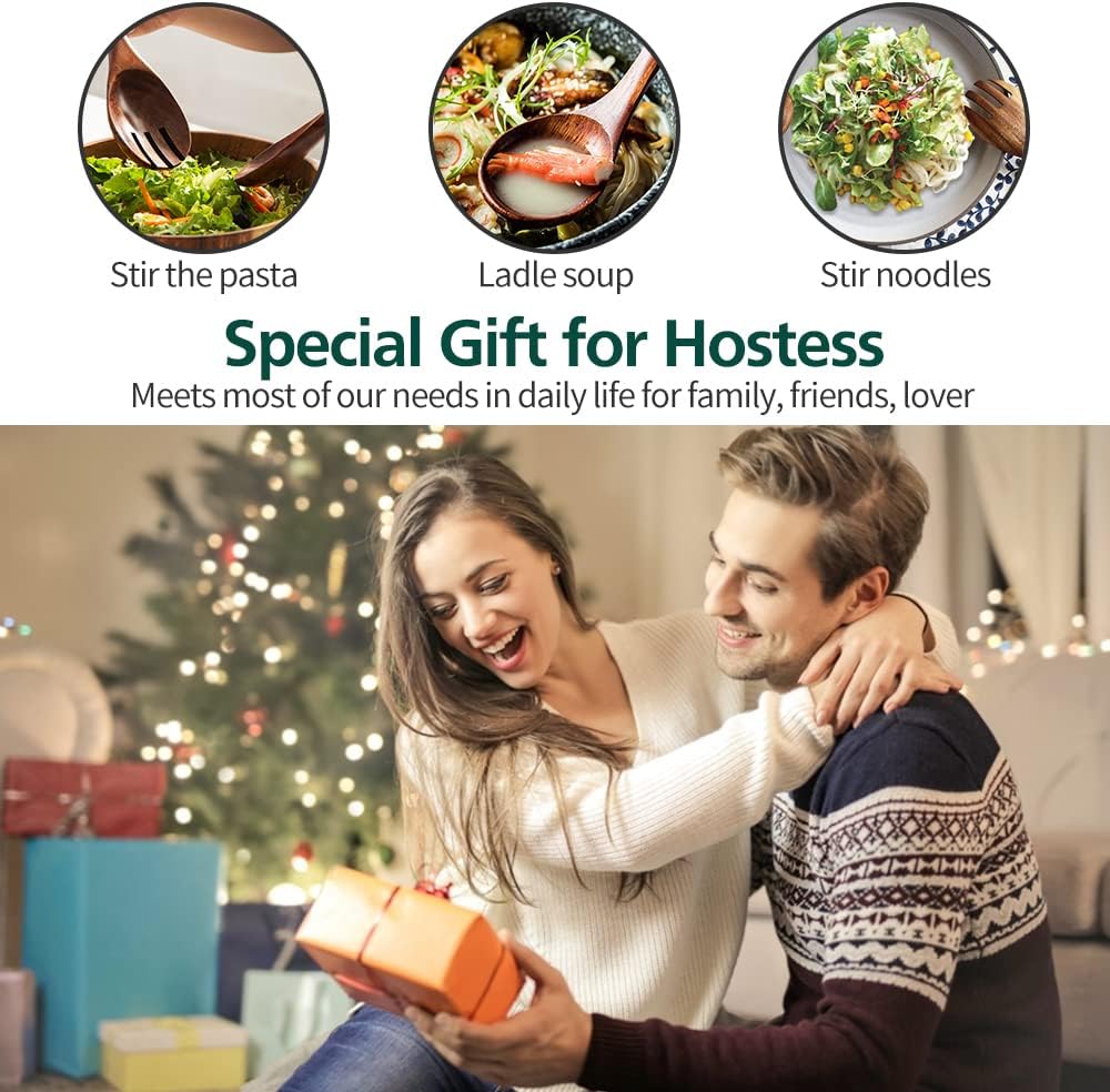 Salad Servers Salad Hands Set, Wood Salad Tongs, 10.2in Salad Spoon Fork and 7.1in Salad Hands Set, Salad Server Set for Mixing, Tossing and Cooking (Salad Server Salad Hand Set)