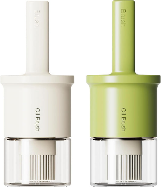 YARRAMATE 2pcs 300ml / 10oz Glass Oil Dispenser - Silicone Heat Resistant Brush for Cooking, BBQ, Grill & Frying - White & Green