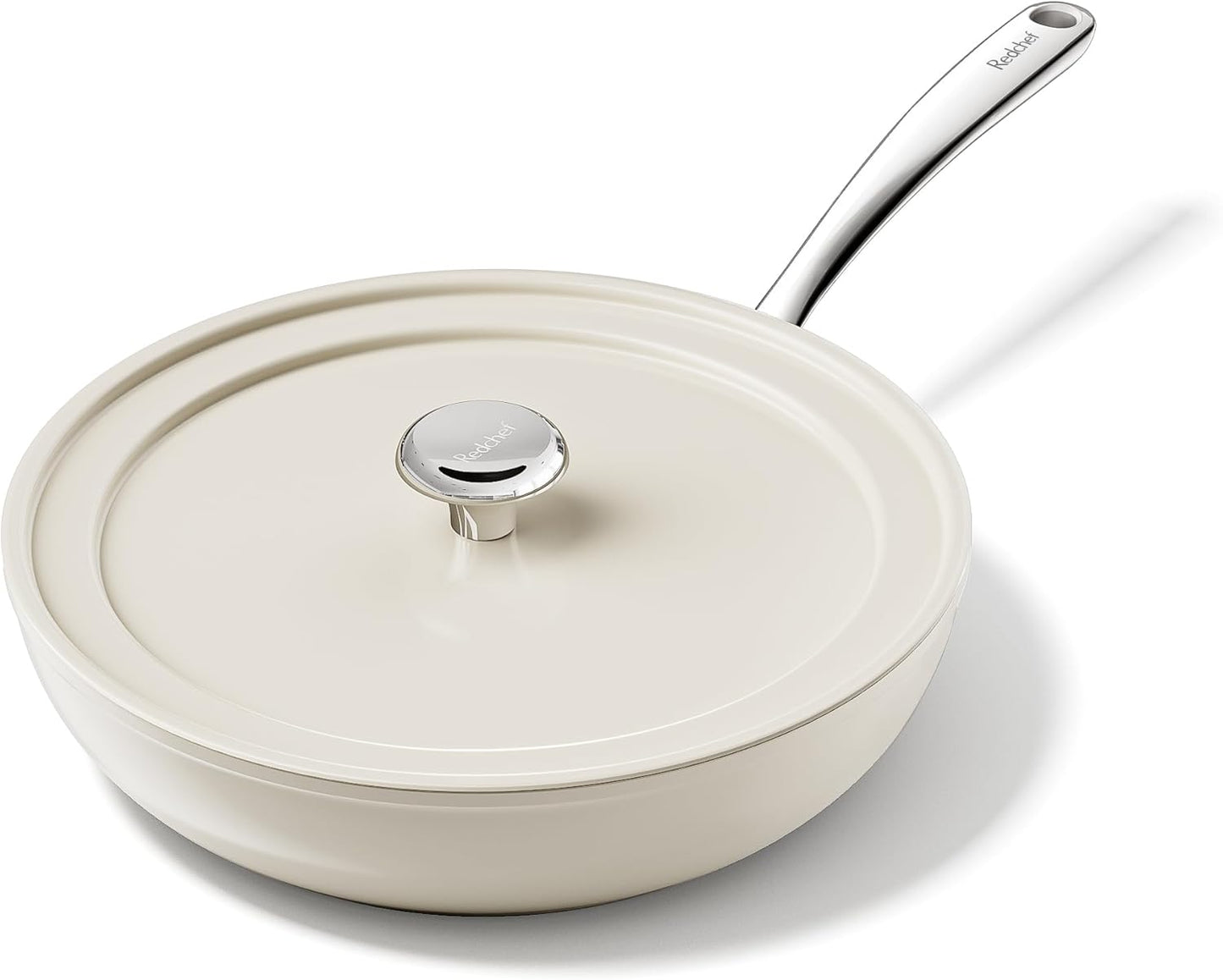 Redchef Ceramic Deep Saute Pan with Lid, Large Jumbo Cooker 3.5QT, 11" Frying Pan Nonstick with Stay Cool Handle, Non Toxic Cooking Skillet, Kitchen, Induction Dishwasher Safe, PFOA & PFAS Free(Beige)
