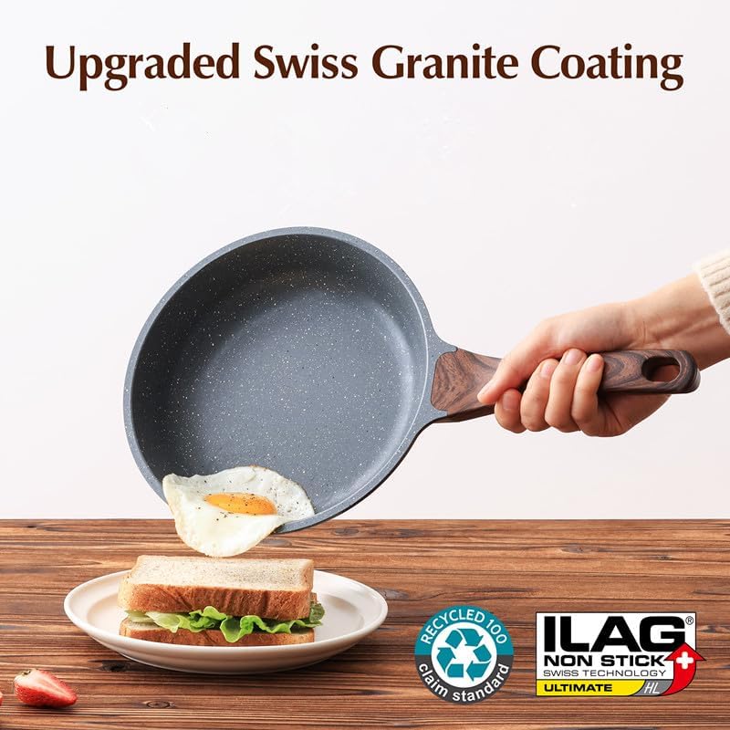 SENSARTE Nonstick Frying Pan Skillet with Lid, Omelet Pan with Cover, Healthy Egg Pan Chef's Pan, Kitchen Cooking Pan, PFOA Free (8inch + Glass Lid)