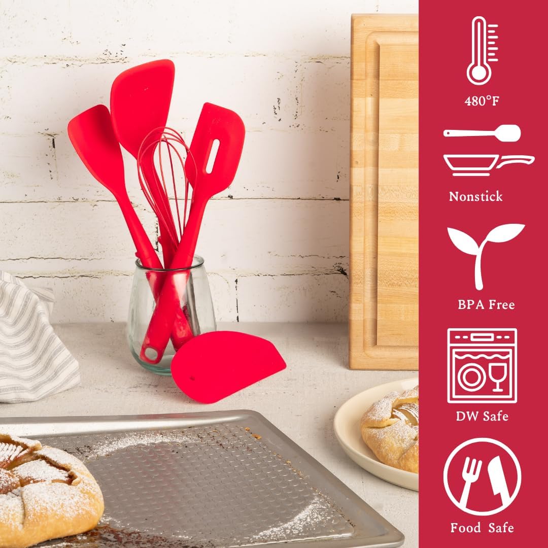 Betty Crocker Silicone Baking/Cooking Utensil Set – Spatula, Spoon, Turner, Scraper. 5-Piece Set, Heat Resistant, BPA Free, Non-Stick, Dishwasher Safe