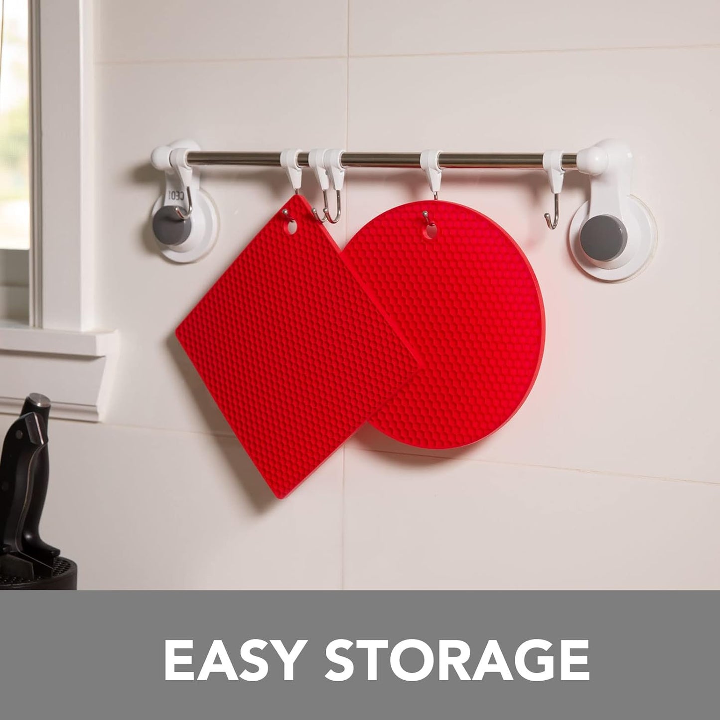 Joyhalo Trivets for Hot Dishes - Hot Pads for Kitchen, Silicone Pot Holders for Hot Pots and Pans, Silicone Mats for Kitchen Countertops, Table, Flexible Easy to Wash and Dry, Red