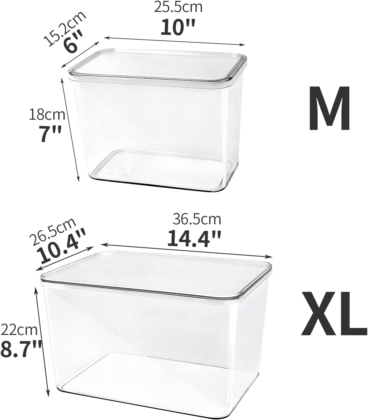 Storage Boxes, 5 Packs Transparent Food Organizer, Stackable Lidded Storage Bins (3 XL + 2M)