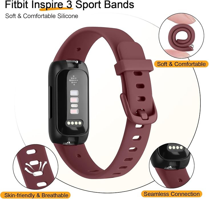 3 Pack Bands Compatible with Fitbit Inspire 3 Bands, Soft Silicone Adjustable Wristband Replacement Sport Straps Compatible with Fitbit Inspire 3 Fitness Tracker