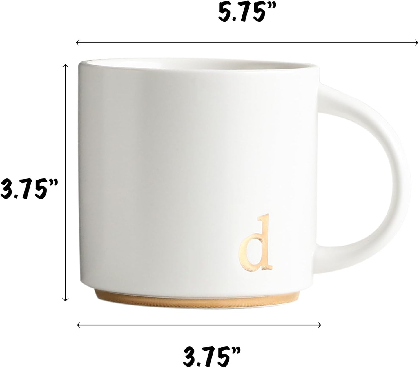 COLLECTIVE HOME - Monogram Ceramic Mugs, 15 oz Golden Initial Coffee Cups, Elegant Alphabet Tea Mugs, Elegant Personalized Mug with Gift Box, Luxurious Cups for Office and Home (d)