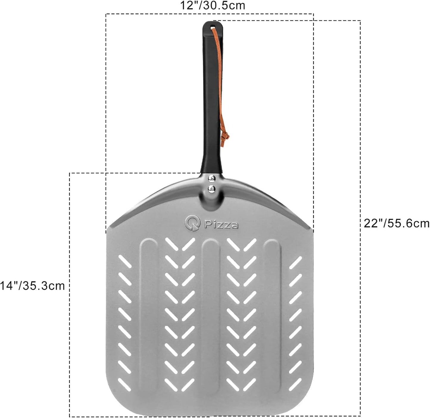 Q Pizza Aluminium Pizza Peel, 12 inch Perforated Metal Pizza Turning Paddle for Grill Oven, Kitchen Tool Non-stick Pizza Spatula for Baking Bread Pastry Dough Pie & Cake, PT201
