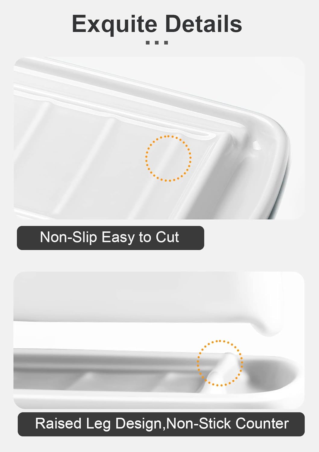 Nucookery Porcelain Butter Dish - Clean Table Design - Ceramic Butter Dishes with Lid for Countertop with Raised Non-Slip Strip - Holds 1 Standard Butter Stick - Easy to Clean & Dishwasher Safe. White