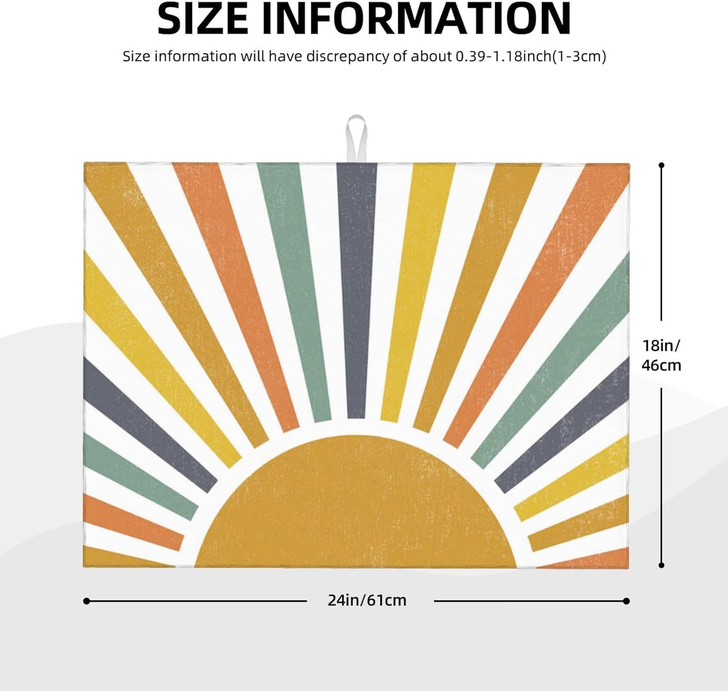 Sunshine Dish Drying Mat 18x24 for Kitchen Counter, Stripes Yellow Sun Decorative Absorbent Coffee Mat Dish Drying Pad Coffee Bar Dish Drainer Rack Mat Drainer Mat