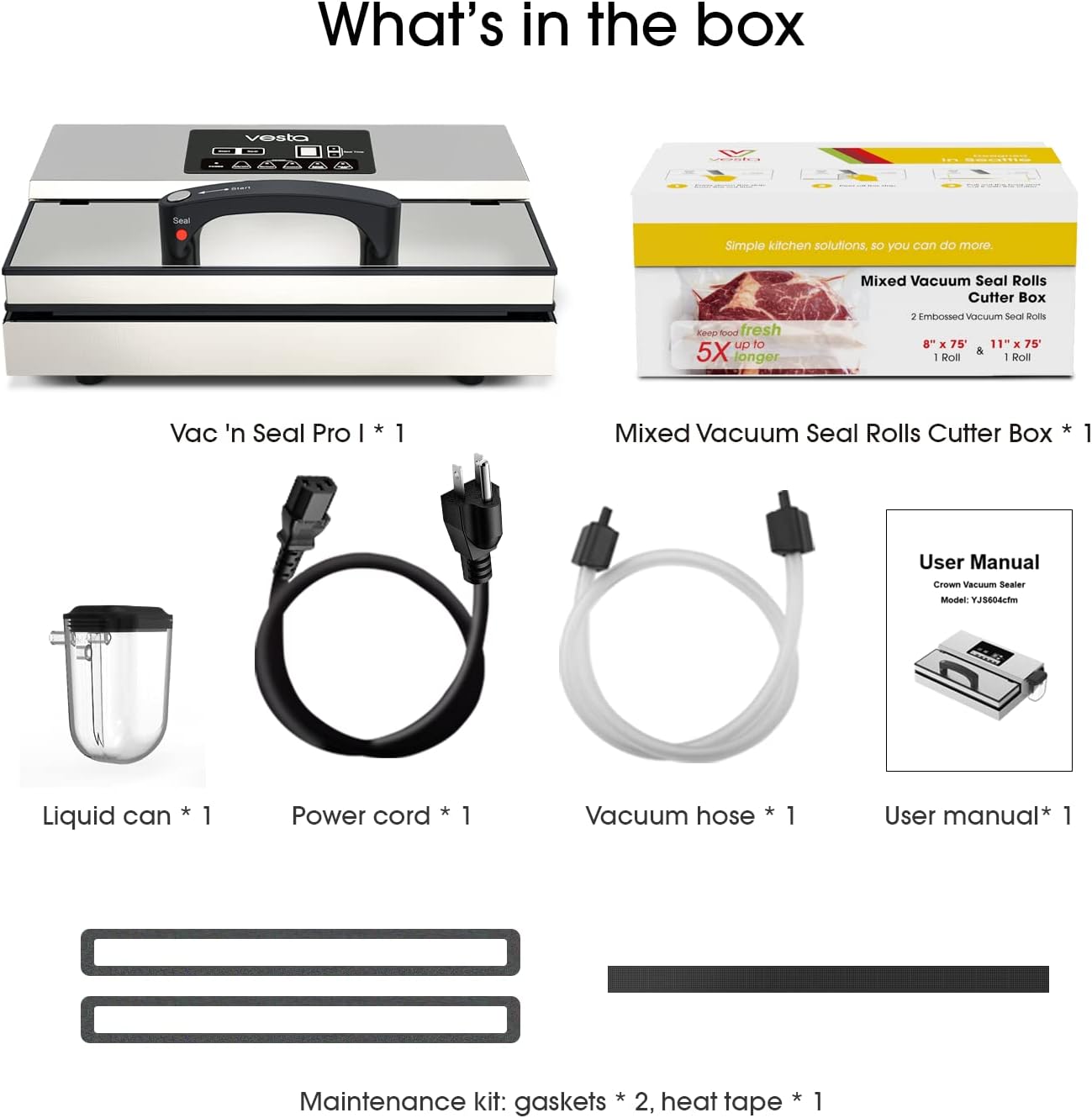 Vesta Precision Vac'n Seal Pro I Vacuum Sealer - Smart Seal Design, Full Speed Operation, Effortless Heavy Workload, Patented Cutter Box Bags, Designed and Serviced in USA