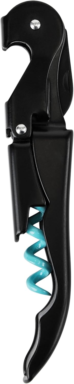 True Brands TrueTap Double Hinged Waiters Corkscrew, Top-notch Stainless Steel Opener with Foil Cutter Built to Last Wine Key Black Blue, Set of 1