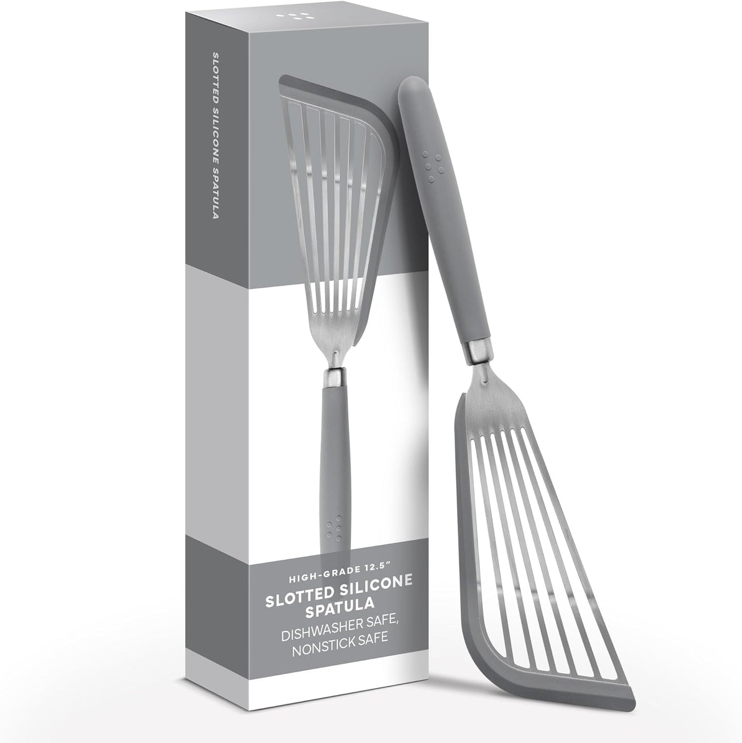 Misen Fish Silicone Spatula - Slotted Turner for Cooking - Perfect for Frying - Heat Resistant - Dishwasher Safe -1mm Thick Flexible Flipper - Soft Silicone Grip Handle for Easy Use