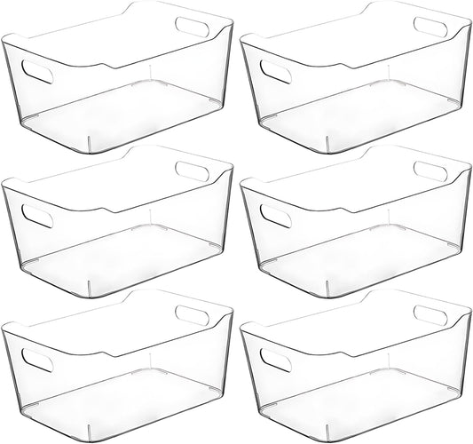 Clear Plastic Storage Bins, Perfect for Kitchen Organization or Pantry Organization and Storage, Medium Fridge Organizer Plastic Bins, Pantry Organization and Storage Bins, Cabinet Organizers