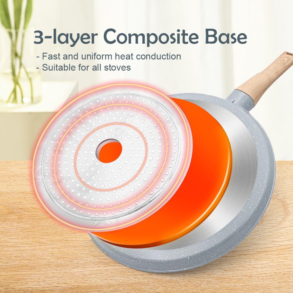 Ceramic Crepe Pan 10 in, Nonstick Dosa Pan with Detachable Handle, Pancake Pan Blue
