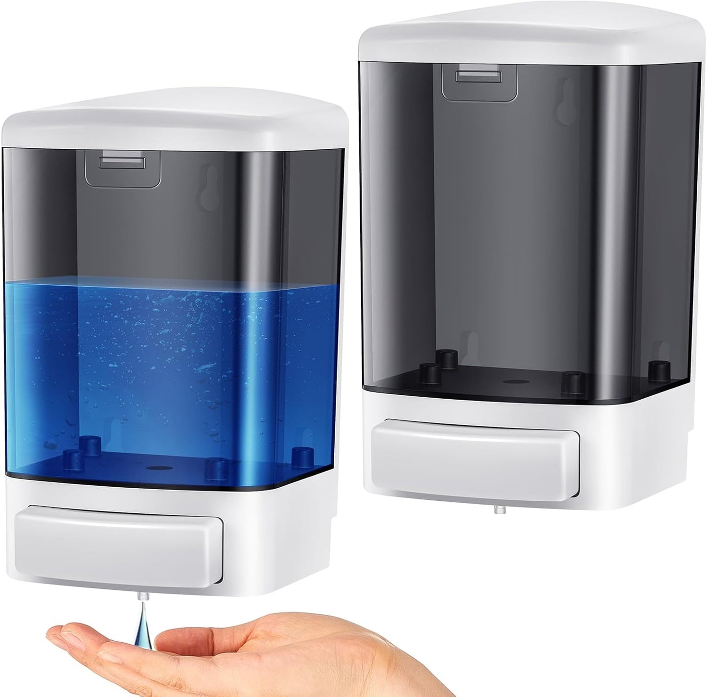 Hushee 2 Pcs Commercial Soap Dispenser Wall Mounted Manual Soap Dispenser Containers Bathroom Plastic Hand Wash Wall Containers for Kitchen Hotel Liquid