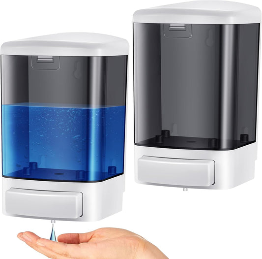 Hushee 2 Pcs Commercial Soap Dispenser Wall Mounted Manual Soap Dispenser Containers Bathroom Plastic Hand Wash Wall Containers for Kitchen Hotel Liquid