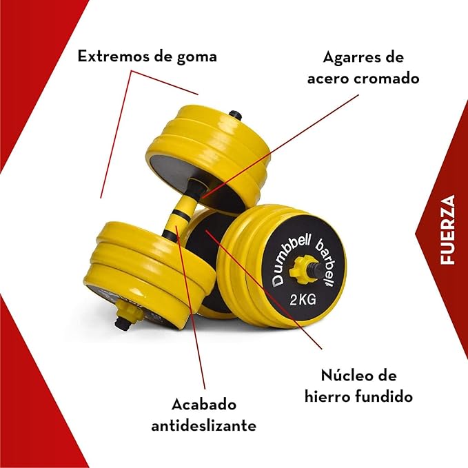 FUXION 44LB Adjustable Dumbbell Barbell Weight Pair