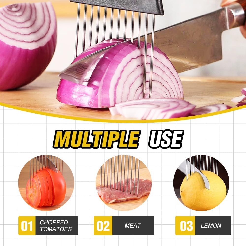 Onion Holder for Slicing, Stainless Steel Onion Slicing Rack, 2024 Upgraded Slicer, Lemon Slicer Vegetable Cutter, Home Kitchen Tools, Fruit, Lemon Slice Aids (Square-2pcs)