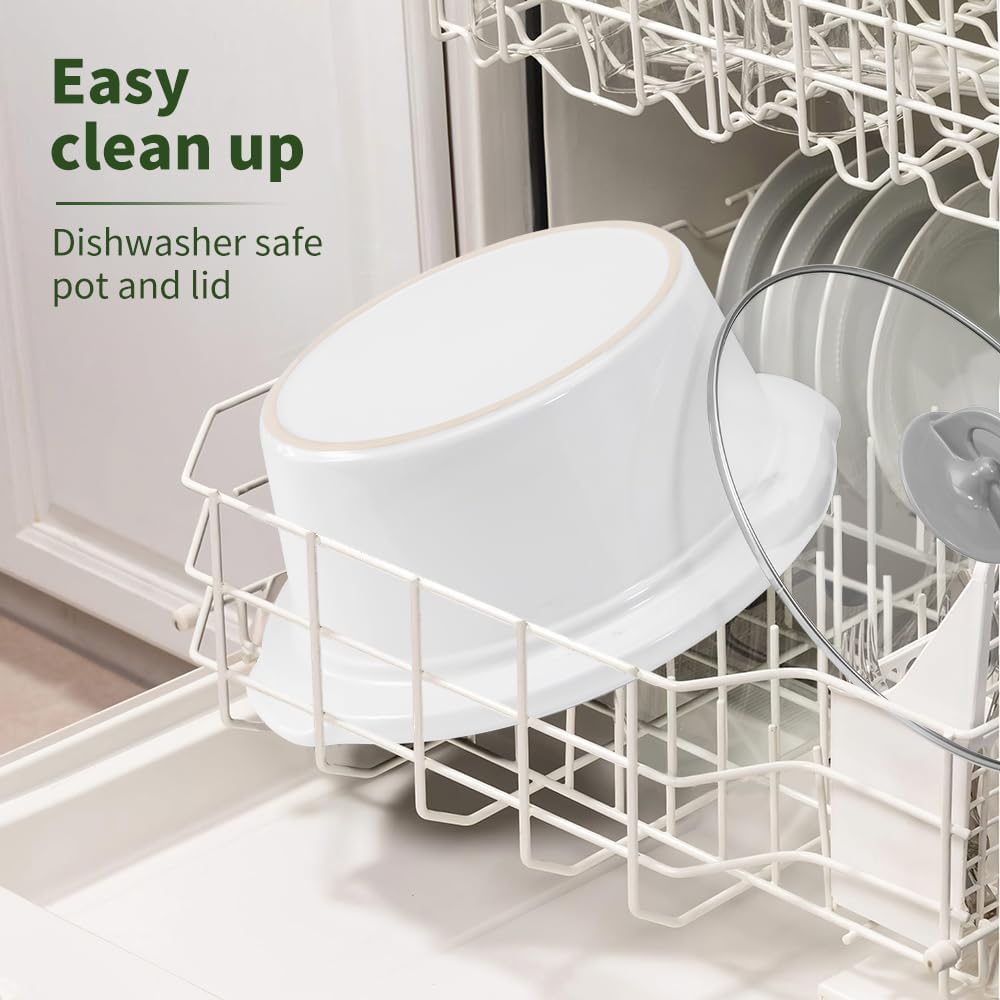 ICOOK Slow Cooker 3.5 Quart USC-351-OG,Dishwasher Safe Crock/Ceramic inner pot and Glass lid,Small Slow Cooker,Oval Shape,White