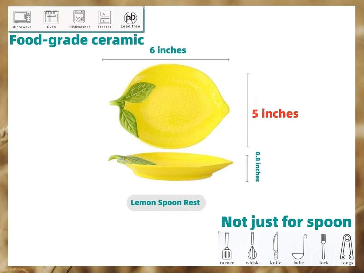 Cute Ceramic Spoon Rest & Holder for Stove Top, Lemon Shaped Coffee & kitchen Spoon Rest & Holder for Kitchen Counter, Stove & Cooking Spoon Holder for Ladle & Utensil & Spatula & Tong Rest (Yellow)