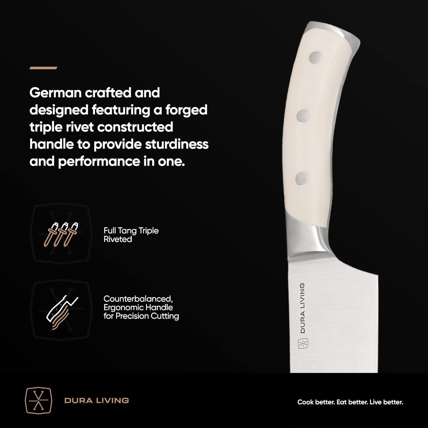 7-Inch Santoku Knife – Ultra-Sharp German High Carbon Stainless Steel, Full Tang, Ergonomic Handle, Multipurpose Kitchen Knife for Chopping, Slicing, and Dicing, Cream