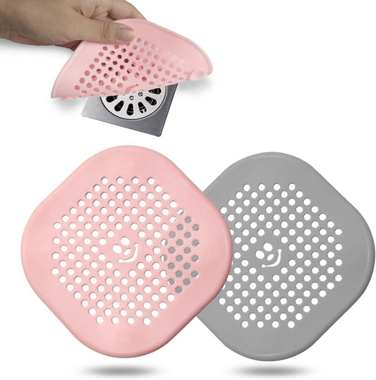 2 Pack Drain Hair Catcher Durable Silicone Drain Protector Hair Stopper with Suction Cup for Shower Kitchen Bathroom (pinkgrey)
