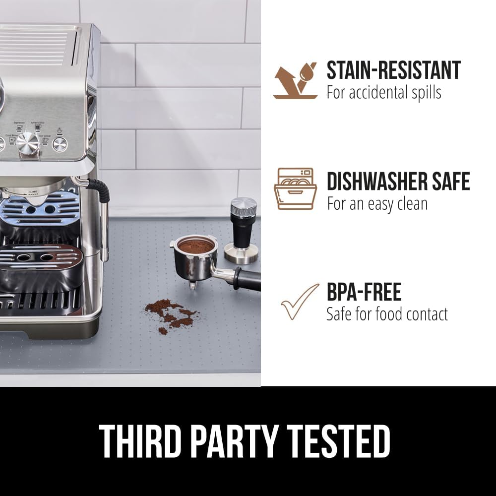 GORILLA GRIP Silicone Coffee Mat, 18x28, Espresso Drink Bar Station Accessories, Waterproof Heat-Resistant Dish Drying Mats, Stay in Place on Kitchen Counter, Home Kitchen Decor Essentials, Gray