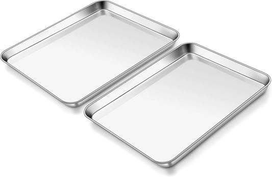 Homikit 2 Pack Baking Sheet, 9 x 13 Inches Stainless Steel Quarter Sheet Pan Set for Baking Cooking Toasting, Metal Cookie Tray Fits Toaster Oven, Non Stick & Rust Free, Dishwasher Safe