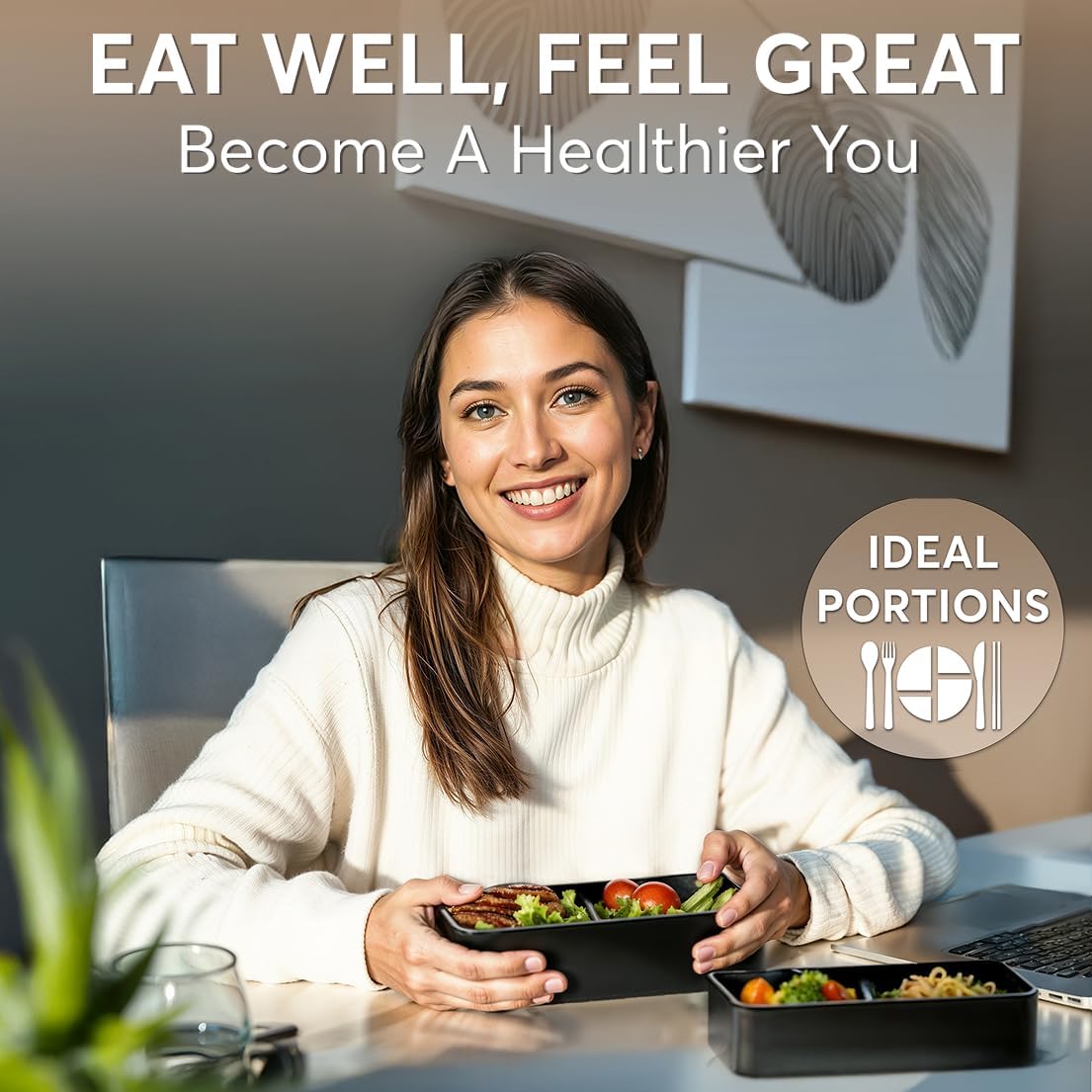 Umami Bento Box Adult All-In-1 w/4 Utensils, 2Sauce Jars, 2 Dividers, 100% Leakproof, Microwave & Dishwasher Safe, Stackable Bento Lunch Box Containers for Men/Women, Matte Black - Miyajima, 40 oz