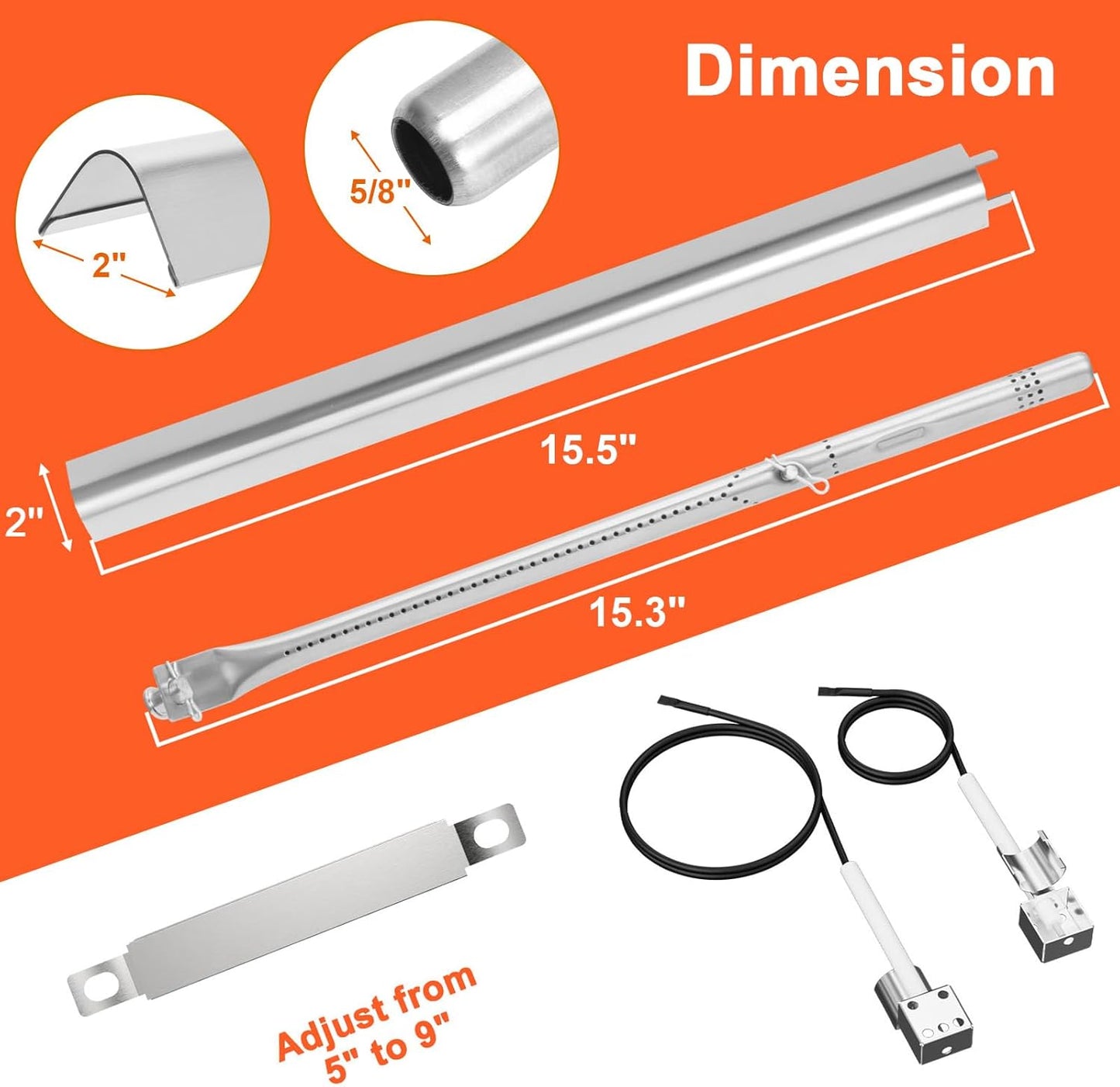 17" Grill Part Kit for Charbroil Performance 4 Burner 463352521 463354021 463365522 463365021 463350521, Grill Grates/Heat Plates/Burners/Adjustable Crossover Tube/Ignition for Charbroil Grills