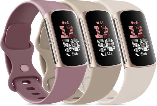 3 Pack Bands for Fitbit Charge 6 / Charge 5 Bands Women Men, Soft Silicone Waterproof Adjustable Wristband Replacement Sport Straps for Fitbit Charge 5 / Charge 6 Fitness Tracker