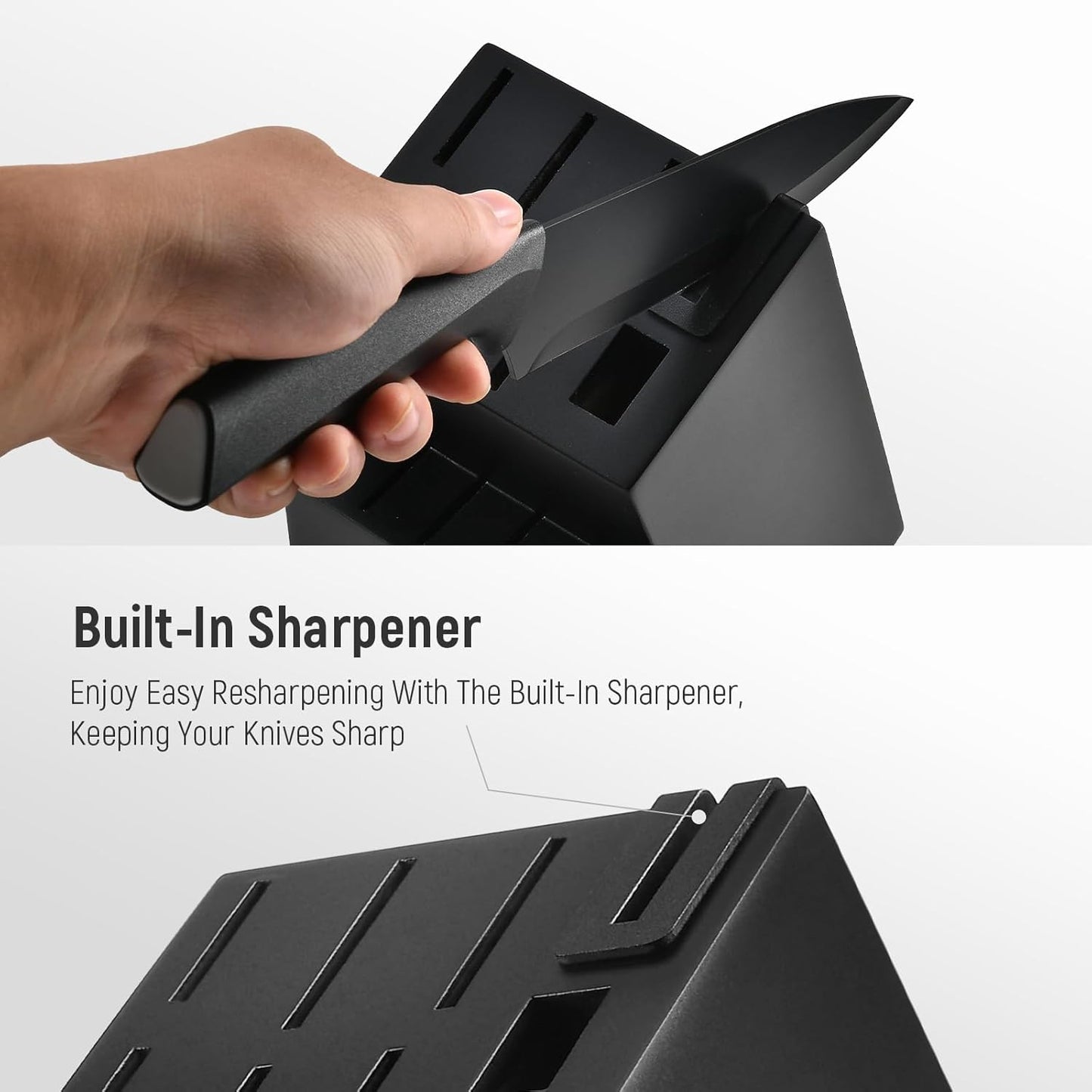 15-Piece Kitchen Knife Set with Block – Chef Knives, Utility Knives, Steak Knives, and Built-In Sharpener (Black and Gray)