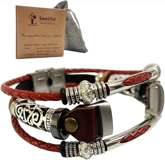 Luxe Bands with Box Pack for Men, Adjustable (Small Mediume Extra Large XL are All Ok) Replacement Leather Watch Band Compatible with for Fitbit Luxe, Red
