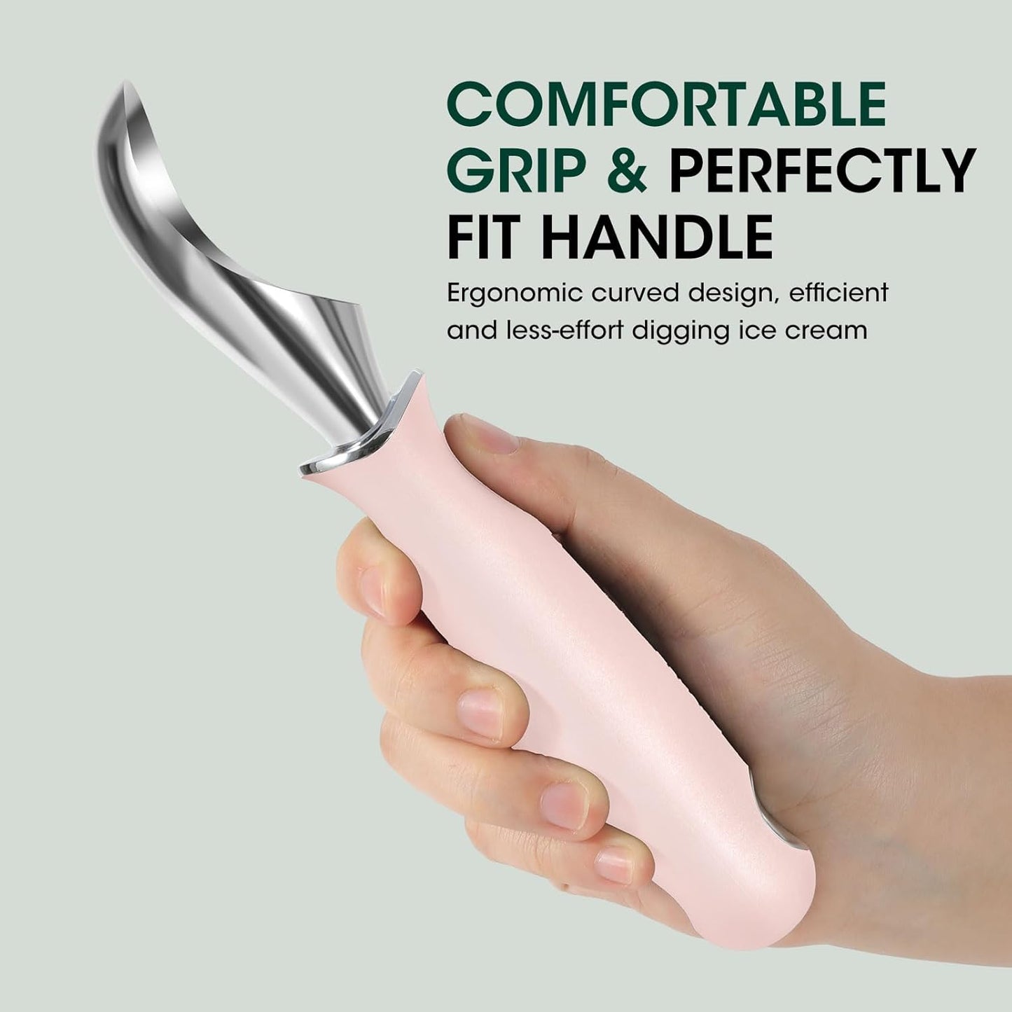 Beneno Heavy Duty Ice Cream Scoop - Upgraded Anti-Fracture Design, Comfortable Grip Long Handle, Effortless Scooping & Dishwasher Safe, Pink