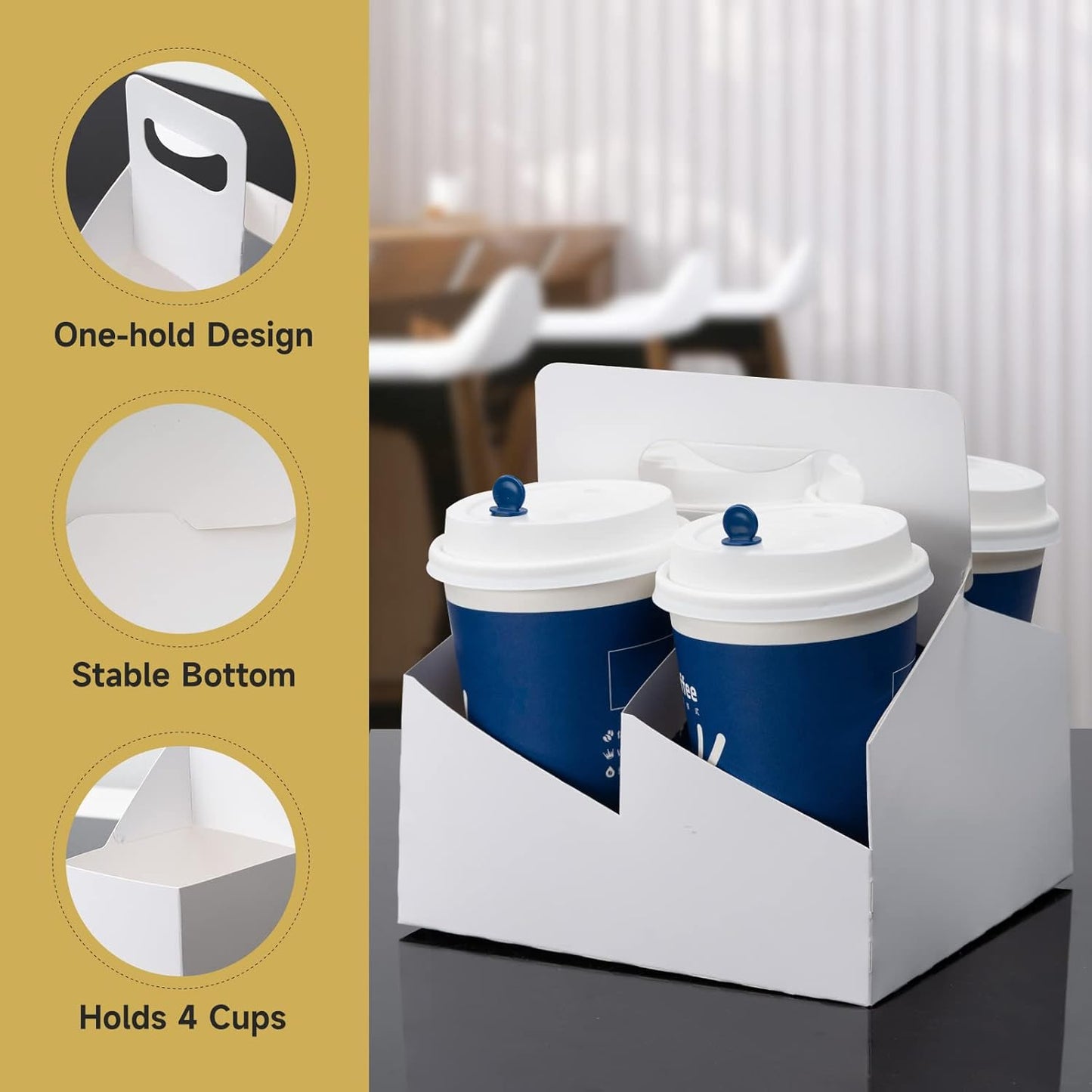 Kraft Cofee Drink Carrier with Handle - 30 Pack 4 Cup Kraft Paperboard Cup Holder Bulk Disposable Cardboard Drink Carrier for 12-32 OZ Drinks, Takeout, Candy, Cafe and Restaurant Food Service Delivery