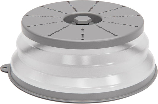 WVM Microwave Splatter Cover Vented for Food with Hook Hole, Splatter Guard & Colander Kitchen Gadget for Food, Meal Prep, Grey