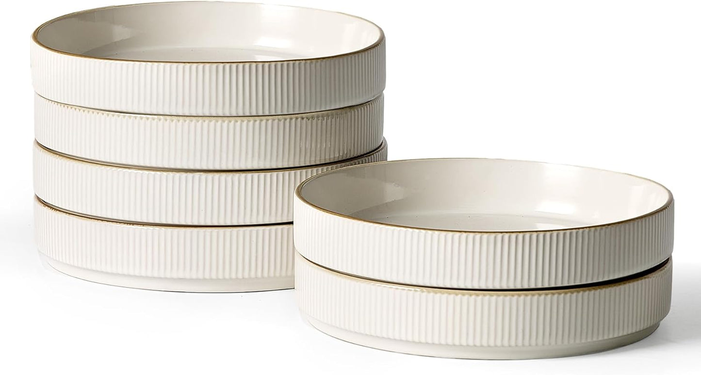 famiware Star 7.5" Pasta Bowls Set, Salad Bowl Set of 6, Double Reactive Glaze, Stackable, Perfect for Your Friend for Housewarming, Thanksgiving, Christmas, White