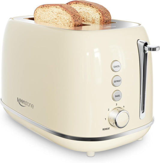 Toasters 2 Slice Retro Stainless Steel Toasters with Bagel, Cancel, Defrost Function and 6 Bread Shade Settings Bagel Toaster, Beige