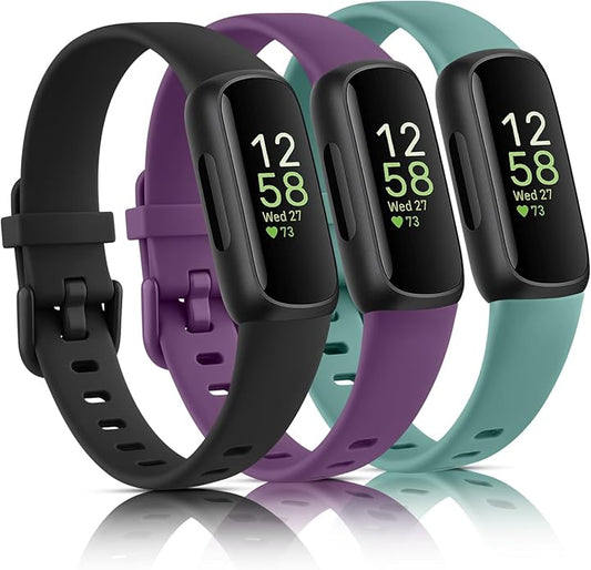 3 Pack Bands Compatible with Fitbit Inspire 3 Bands, Soft Silicone Adjustable Wristband Replacement Sport Straps Compatible with Fitbit Inspire 3 Fitness Tracker