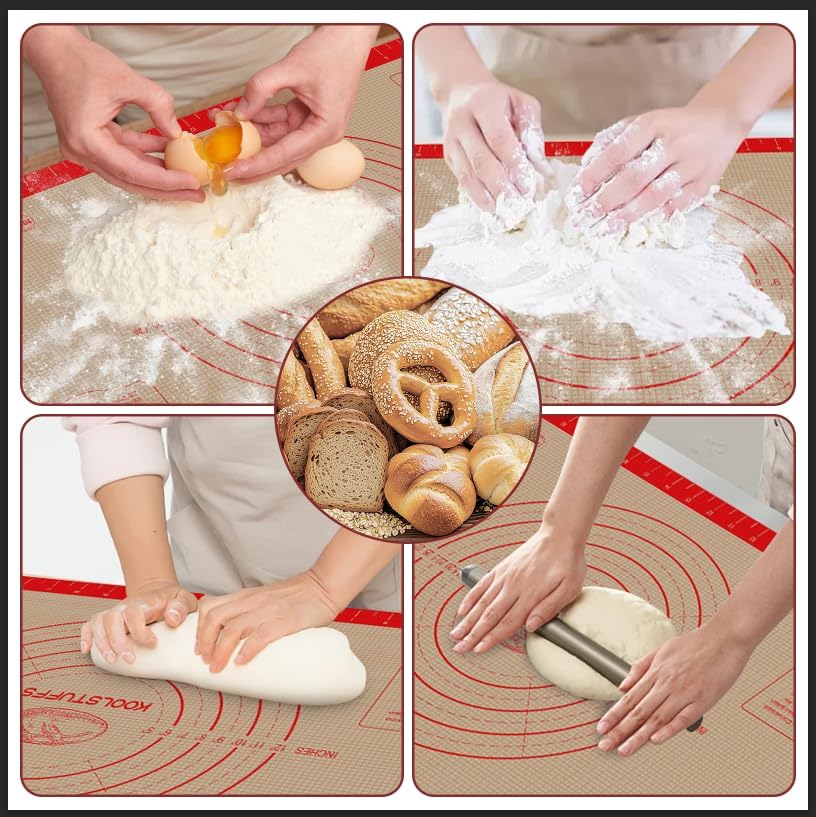 Silicone Pastry Mat - 26"x16" Non Slip Baking Mat with Measurements, Extra Large Dough Mats for Counter, Ideal for Rolling Dough, Fondant, Pizza, Pie, Cookies