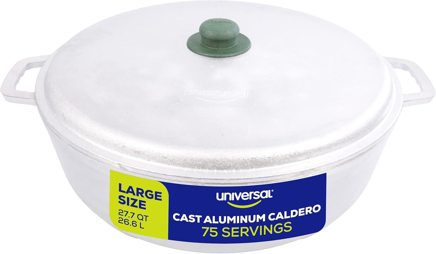 Universal (Professional Extra Large) Caldero 75 Cups - 27.7 QT / 26.6 L, Stainless Aluminum Pot, Even Heat Distribution and Fast Cooking Dutch Oven Pot with Ergonomic Handles, Ideal for Rice, and More