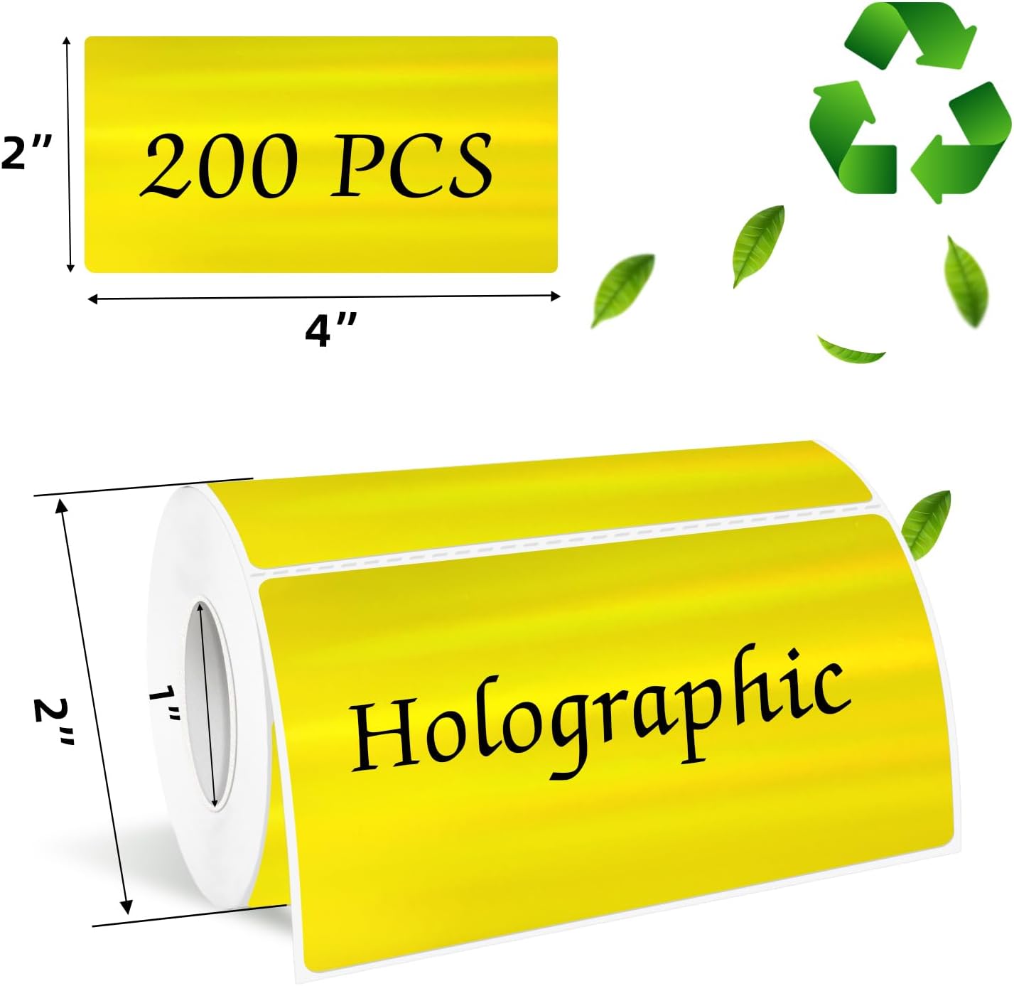 2x4 Inch Holographic Thermal Labels, Yellow Direct Thermal Stickers Label, Self-Adhesive Glitter Thermals Printer Sticker Labels, Perforation Line Design- 200Pcs/ 1 Roll