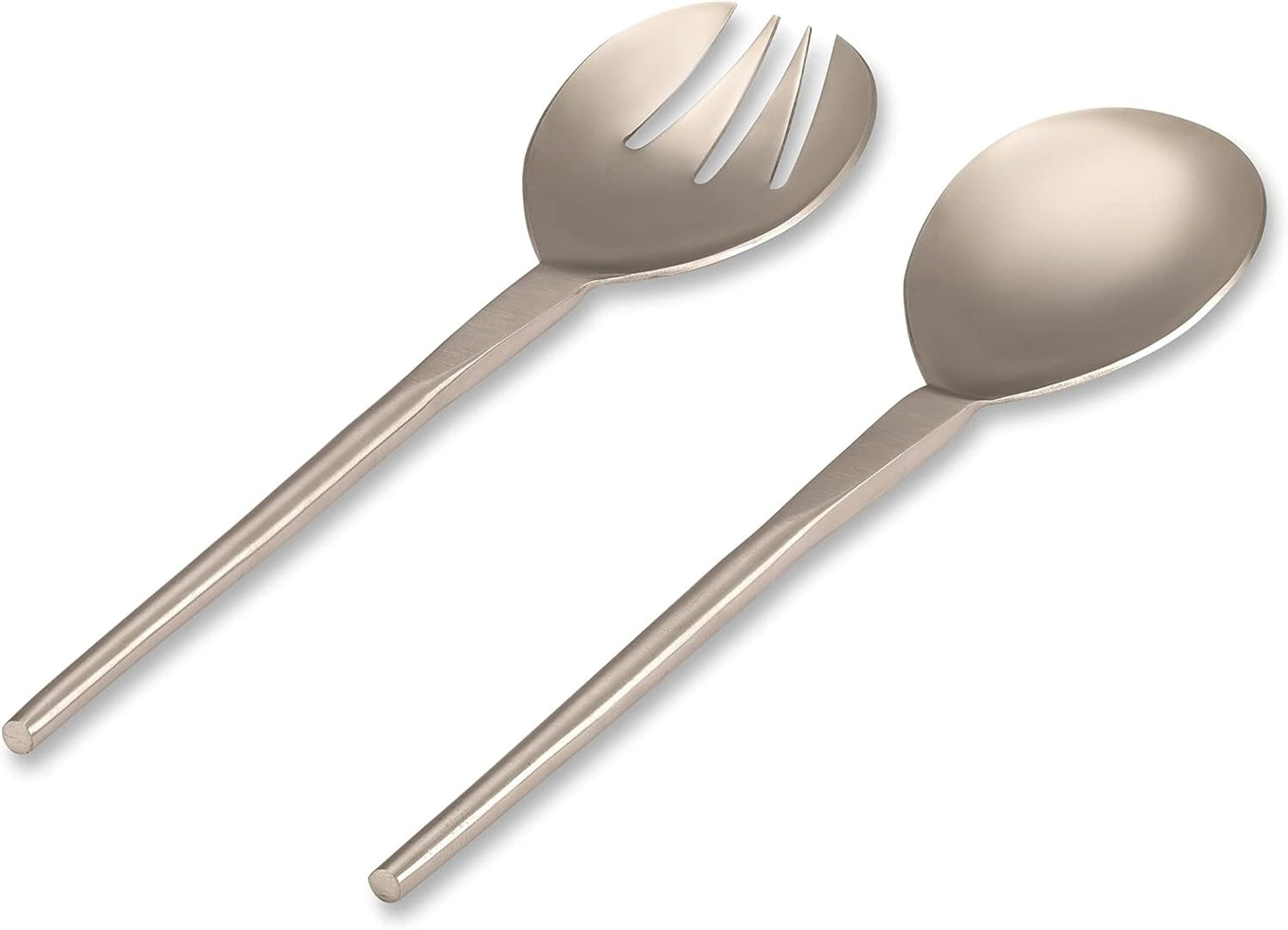 Folkulture Stainless Steel Kitchen Salad Servers or Salad Serving Utensils for Cooking, 12 Inch Salad Tongs, Serving Spoon and Fork Set for Salad, Gravies or Pasta, Silver Finish