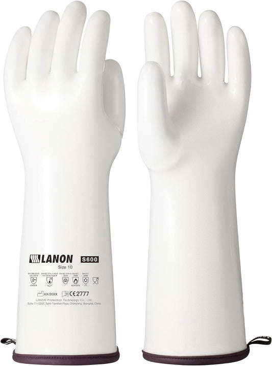 LANON 15" Liquid Silicone Heat Resistant Oven Gloves, Food Grade, CoralAir Liner, Waterproof, Extra Long, XL