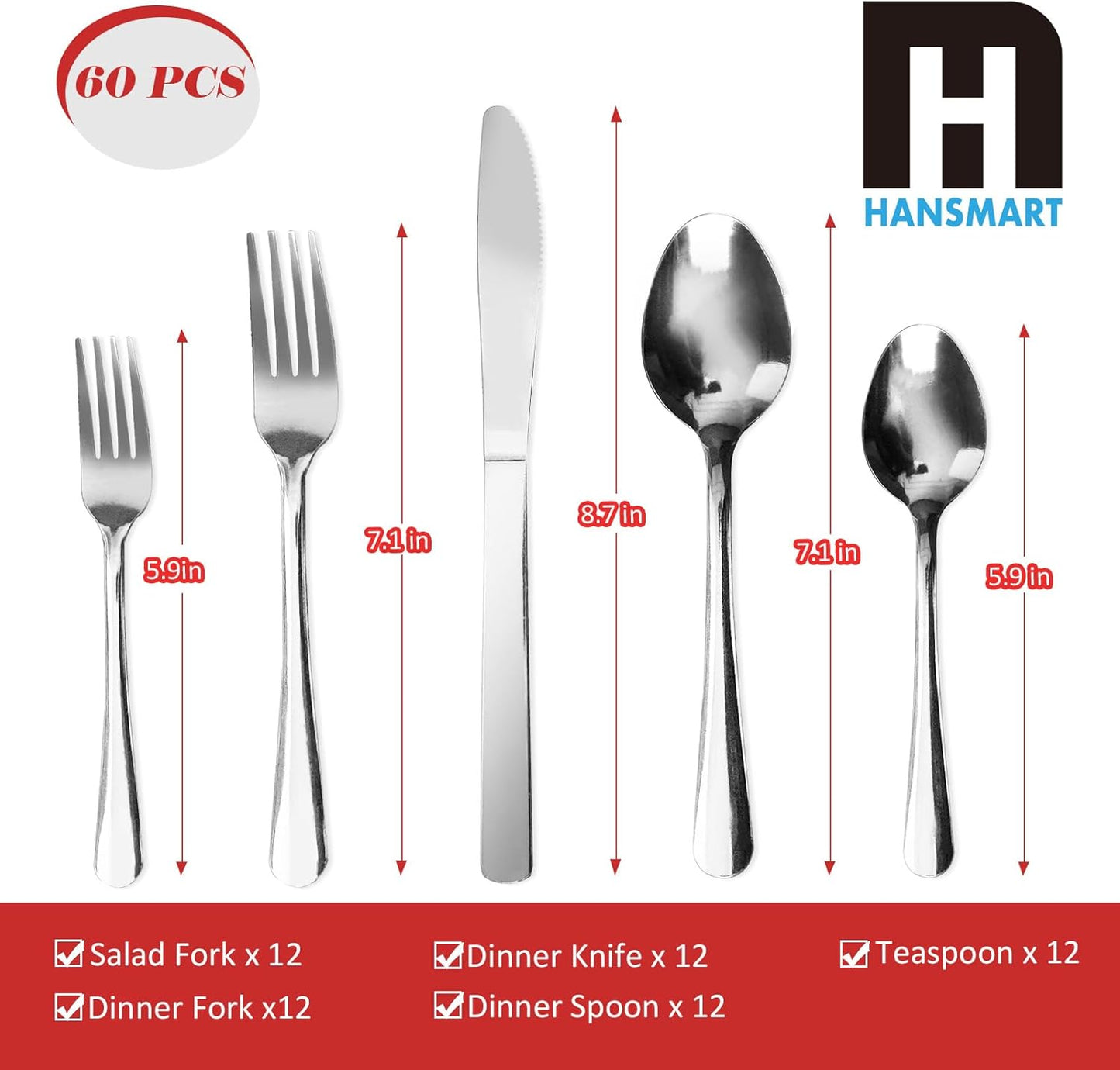 60 PCS Windsor Silverware Set - Stainless Steel Silverware Set for 12 Kitchen Flatware Set Cutlery Set For Home Restaurant Hotel, Kitchen Dishwasher Safe Utensils Set Weddings, Parties, Gifts